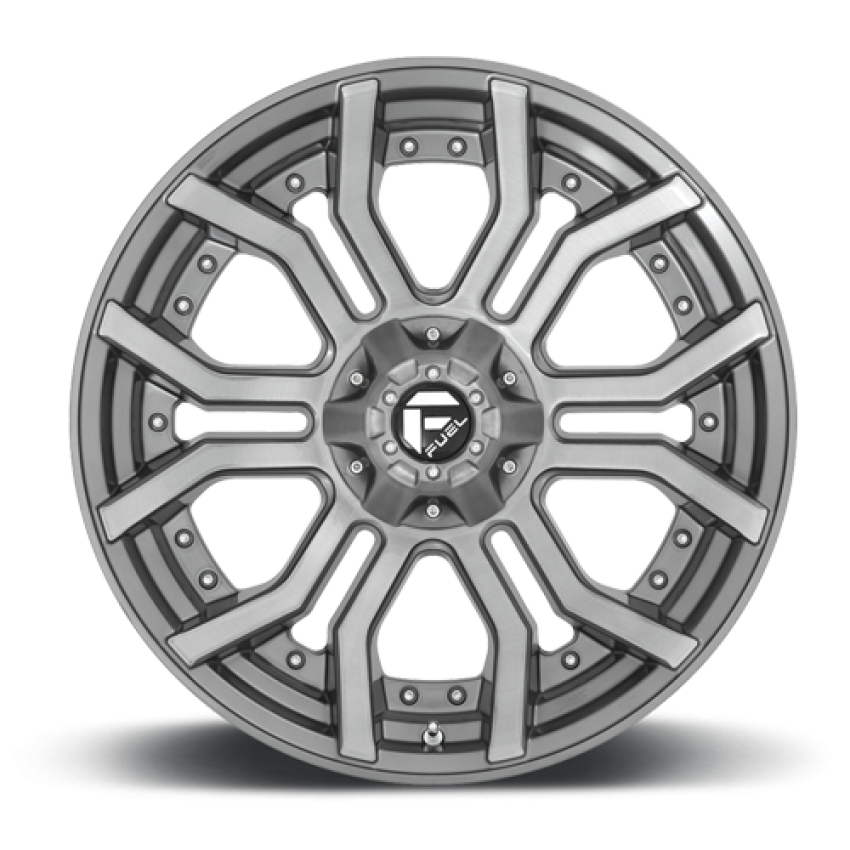 Aluminum Wheels 20X10 Rage Platinum D713 6 On 135/6 On 139.7 Brushed Gunmetal Gray Tinted Clear 106.1 Bore -18 Offset Fuel Off Road Wheels
