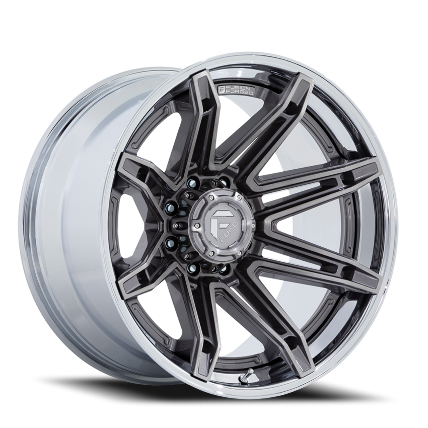 Aluminum Wheels 20X10 Brawl FC401AP 8 On 165.1 Platinum Silver Chrome Lip 125.1 Bore -18 Offset Fuel Off Road Wheels