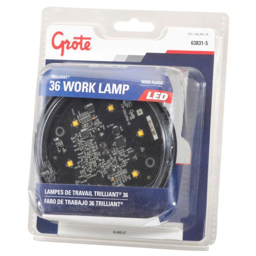 GROTE LIGHTING 63831-5 Trilliant® 36 LED Work Lights, Spade/Screw Terminals, Wide Flood, 12V/24V