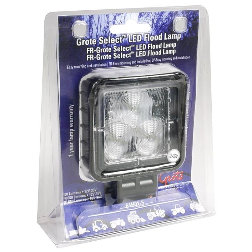 GROTE LIGHTING 64H01-5 CLEAR, LED SQUARE WORK LAMP, RETAIL PACK