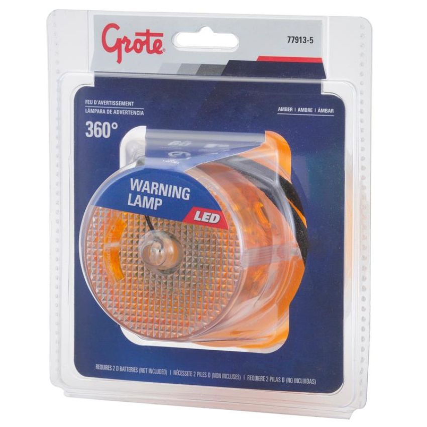 GROTE LIGHTING 77913-5 Battery-Operated LED Warning Light, Amber, Retail Pack