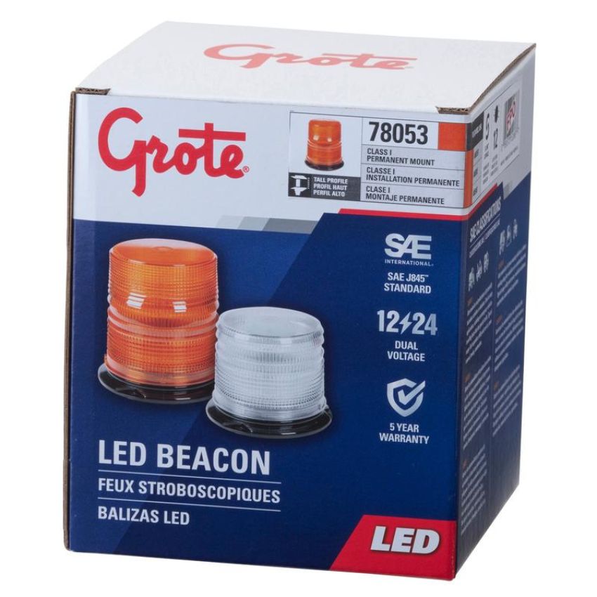 GROTE LIGHTING 78053 LED Beacons with S-Link Synchronization, Permanent Mount, Class I, Amber