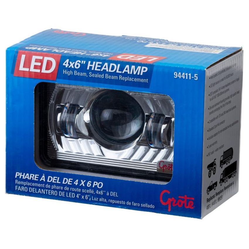 GROTE LIGHTING 94411-5 LED Sealed Beam Headlights, 4x6, High Beam, 9-30V