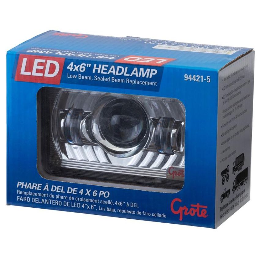 GROTE LIGHTING 94421-5 LED Sealed Beam Headlights, 4x6, Low Beam, 9-30V