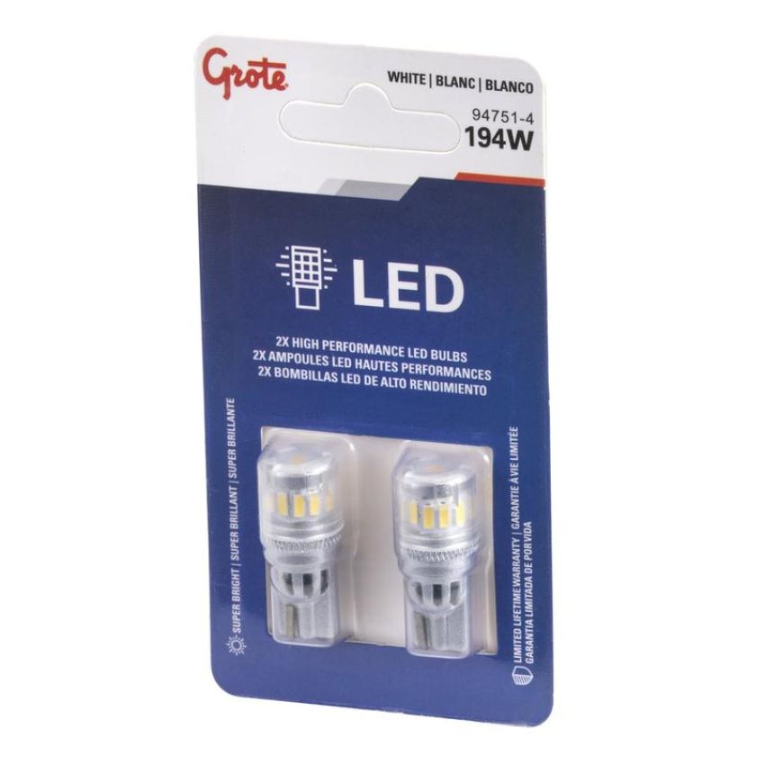 GROTE LIGHTING 94751-4 White LED Replacement Bulbs, Industry Standard #194, Wedge Base
