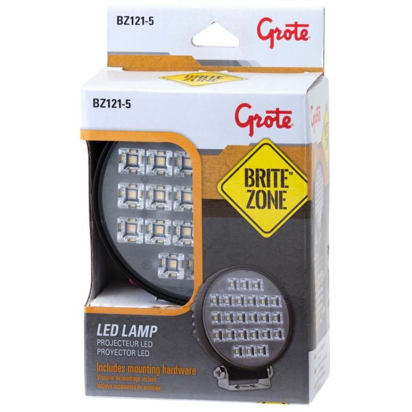 GROTE LIGHTING BZ121-5 BriteZone™ LED Work Lights, 1900 Raw Lumens, Round With Switch