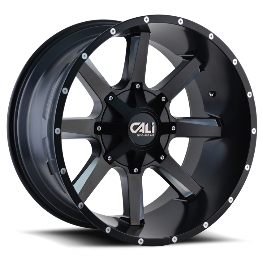 Cast Aluminum Wheels Busted 9100 SB 20x12 Milled Spokes Satin Black 8 On 165.1/8 On170 Bolt Pattern -44 Offset Cali Offroad Wheels