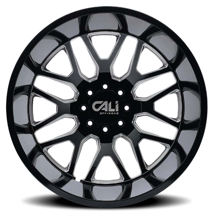 Dually Wheels Invader Dually 9115D GB-M 22x8.25 Milled Spokes Gloss Black 8 On 200 Bolt Pattern -232 Offset Cali Offroad Wheels