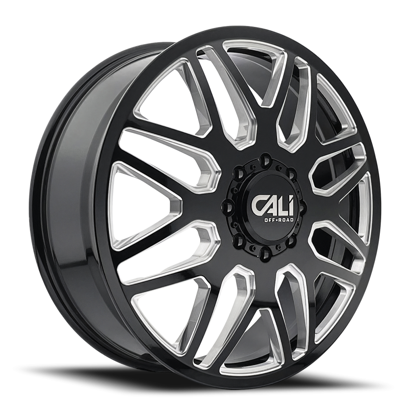 Dually Wheels Invader Dually 9115D GB-M 24x8.25 Milled Spokes Gloss Black 8 On 210 Bolt Pattern 115 Offset Cali Offroad Wheels
