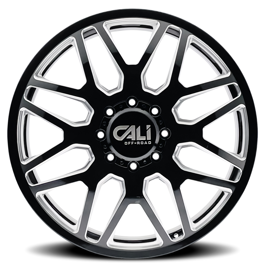 Dually Wheels Invader Dually 9115D GB-M 24x8.25 Milled Spokes Gloss Black 8 On 210 Bolt Pattern 115 Offset Cali Offroad Wheels