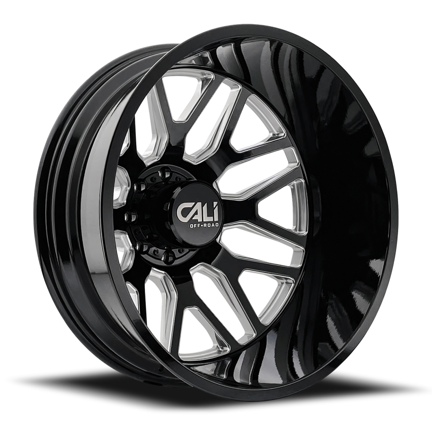 Dually Wheels Invader Dually 9115D GB-M 24x8.25 Milled Spokes Gloss Black 8 On 210 Bolt Pattern -232 Offset Cali Offroad Wheels