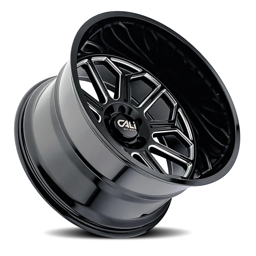 Cast Aluminum Wheels Auburn 9117 BM 20x10 Milled Gloss Black 8 On 170 Bolt Pattern -25 Offset Cali Offroad Wheels