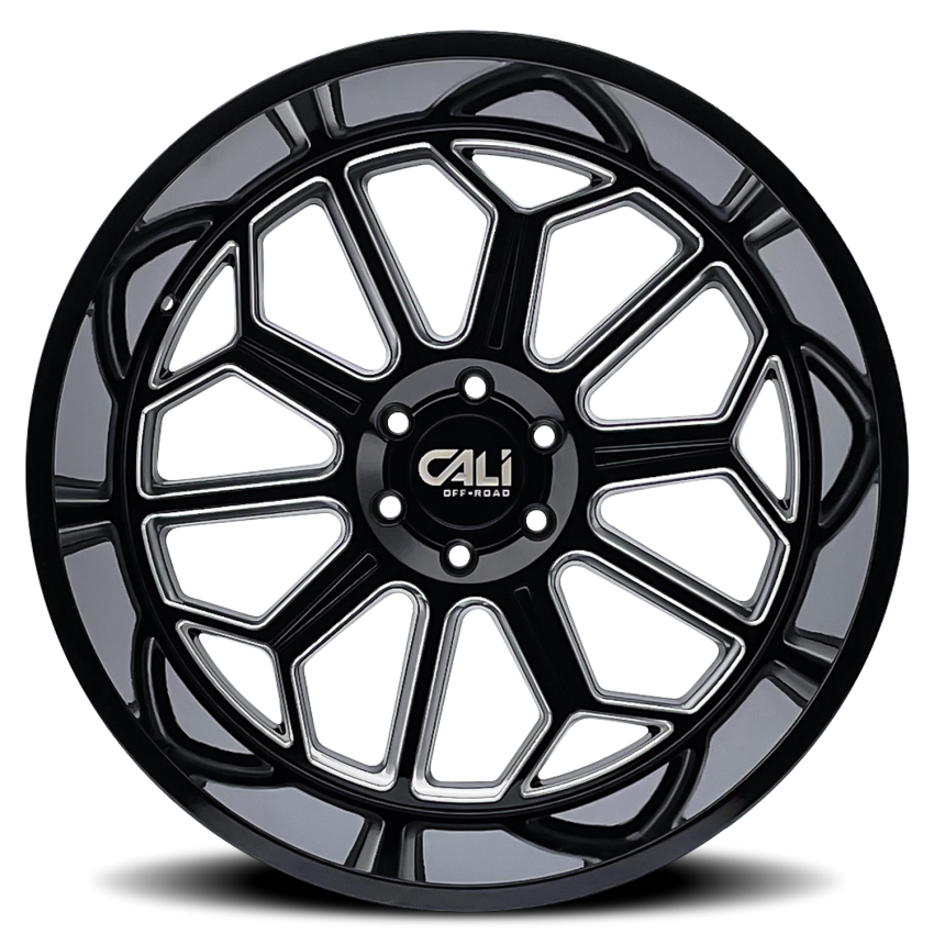 Cast Aluminum Wheels Auburn 9117 BM 20x9 Milled Gloss Black 5 On 139.7 Bolt Pattern -12 Offset Cali Offroad Wheels