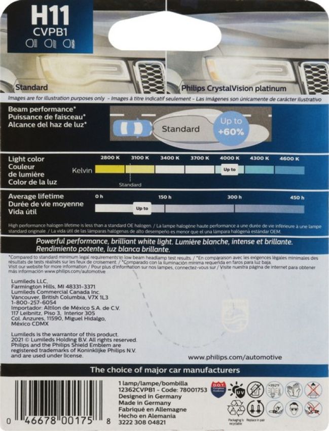 Philips H11CVPB1 Philips CrystalVision platinum Headlight H11