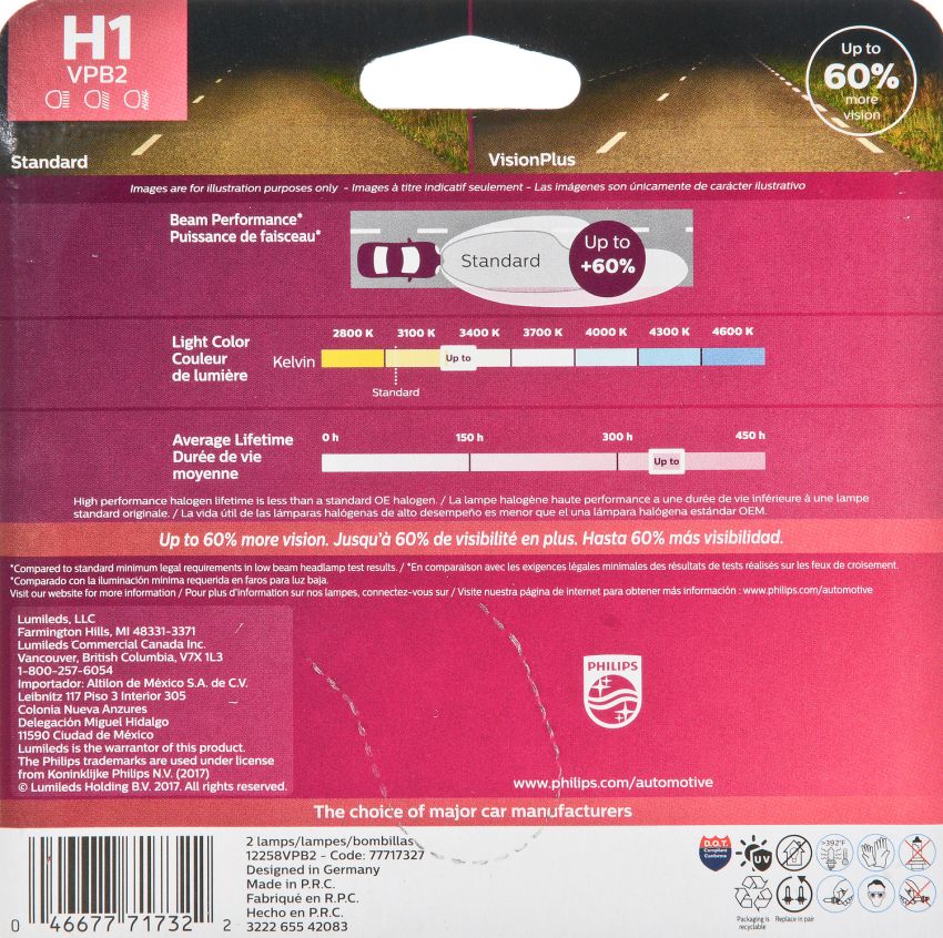 Philips H1VPB2 Philips VisionPlus Headlight H1