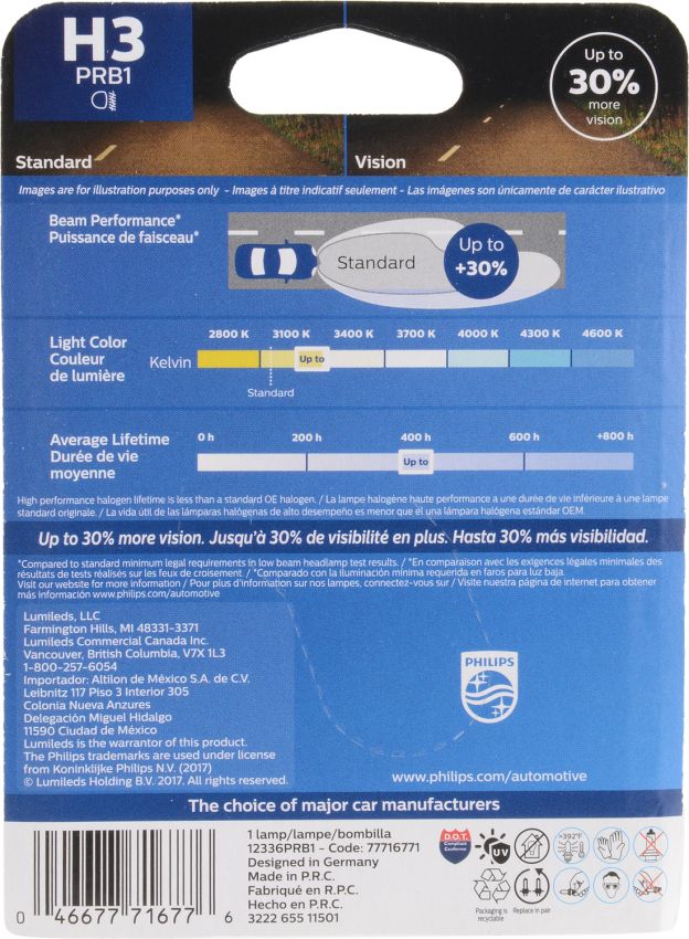 Philips H3PRB1 Philips Vision Headlight H3