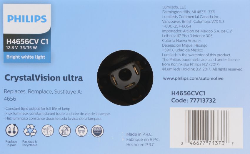 Philips H4656CVC1 Philips CrystalVision ultra Sealed Beam H4656