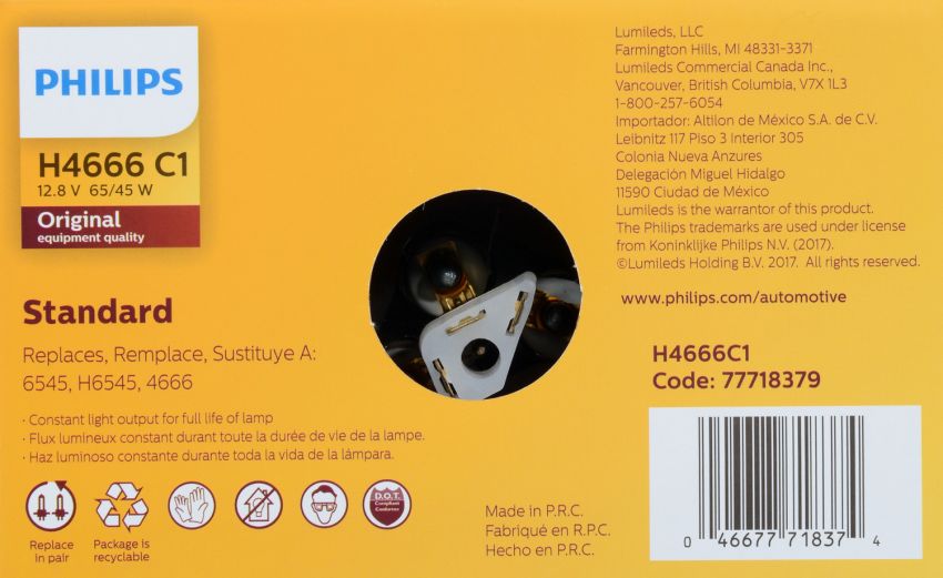 Philips H4666C1 Philips Standard Sealed Beam H4666