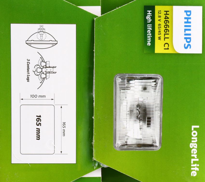 Philips H4666LLC1 Philips LongerLife Sealed Beam H4666LL