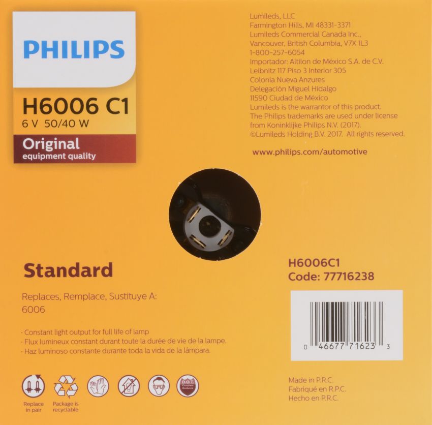 Philips H6006C1 Philips Standard Sealed Beam H6006