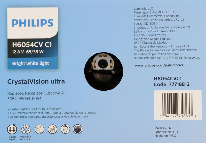 Philips H6054CVC1 Philips CrystalVision ultra Sealed Beam H6054