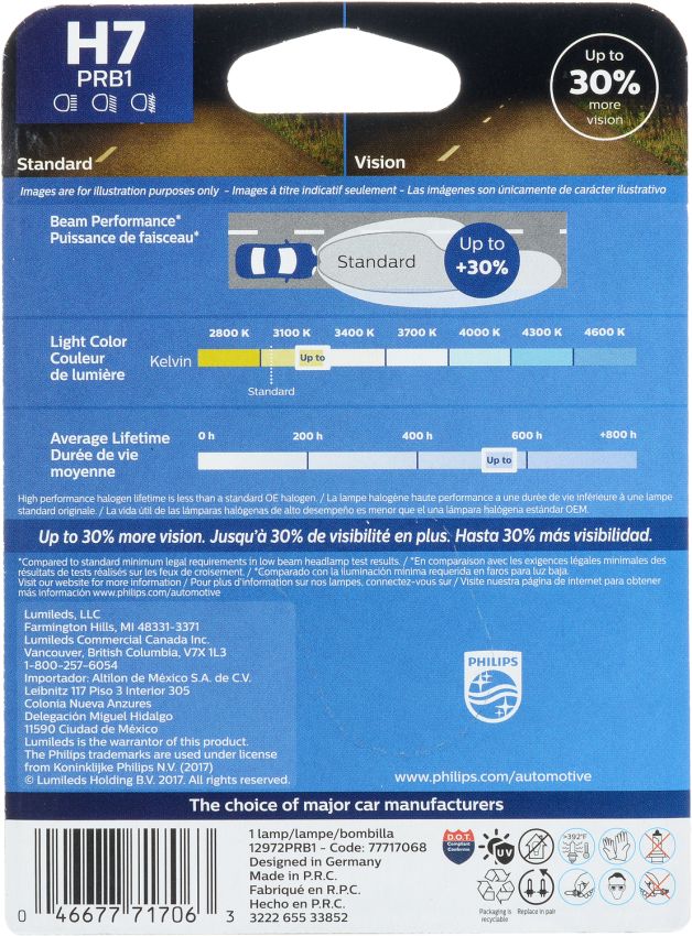 Philips H7PRB1 Philips Vision Headlight H7