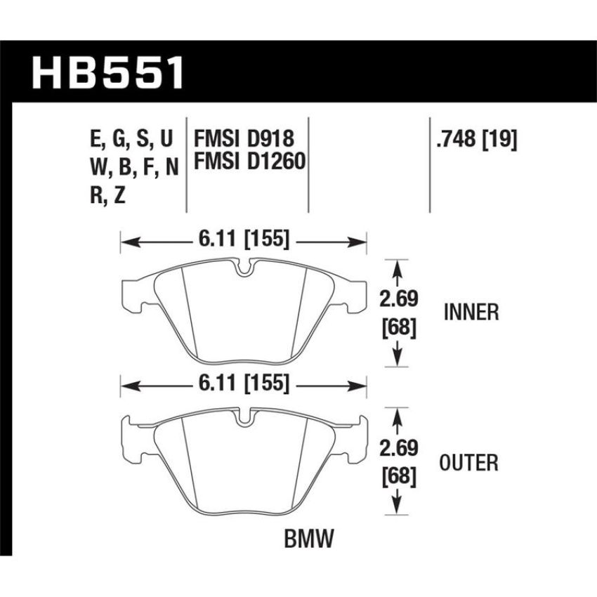 Hawk Performance HB551E.748 Blue 9012 Disc Brake Pad