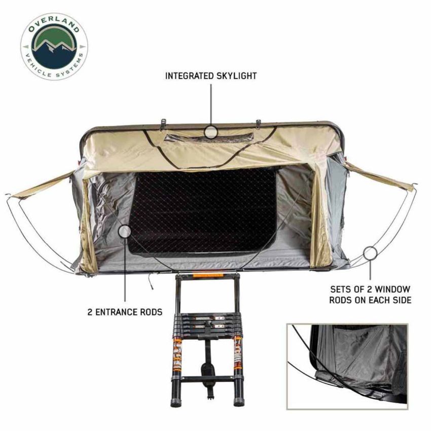 HD Bundu 4 - Hard Shell Roof Top Tent, 4 Person, Grey Body and Black Rainfly Overland Vehicle Systems
