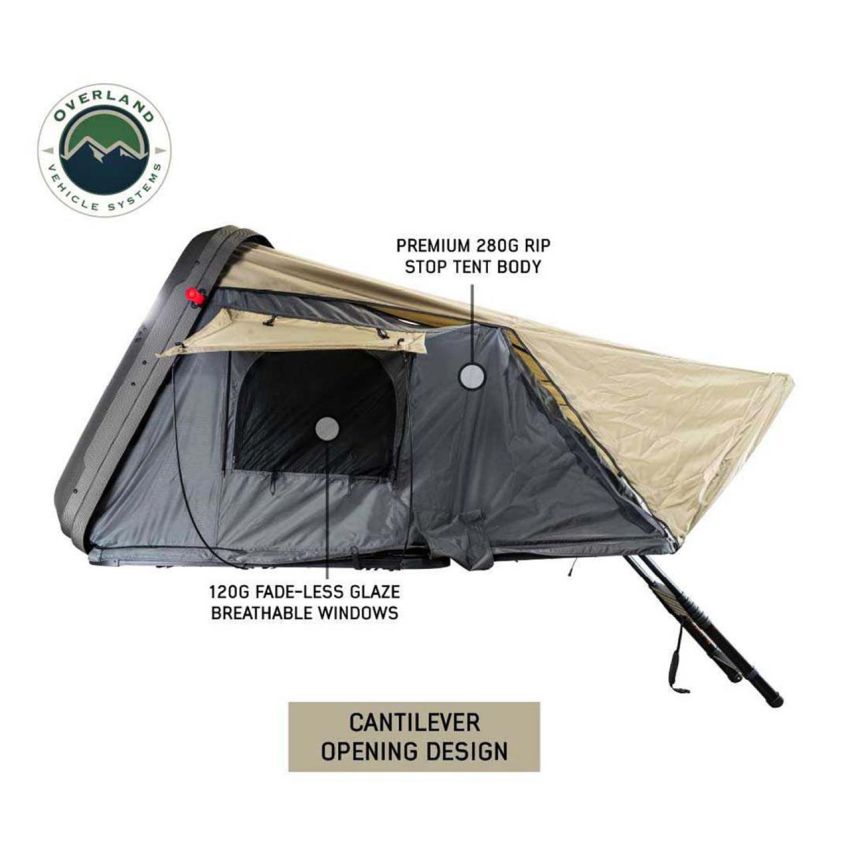 HD Bundu 4 - Hard Shell Roof Top Tent, 4 Person, Grey Body and Black Rainfly Overland Vehicle Systems