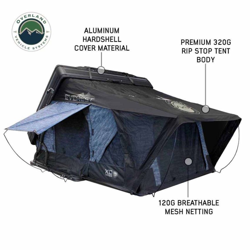 XD Everest 2 - Cantilever Aluminum Roof Top Tent, 2 Person, Grey Body and Black Rainfly Overland Vehicle Systems