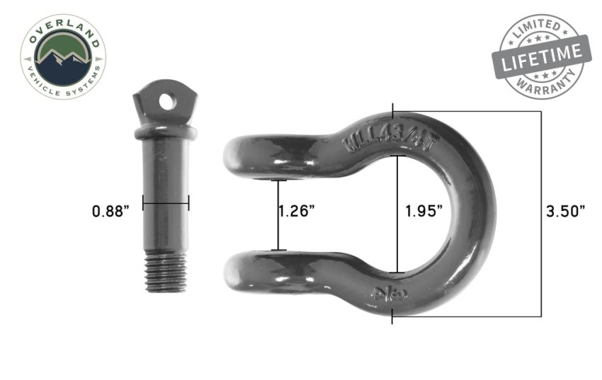 Recovery Shackle 3/4 Inch 4.75 Ton - Gray Universal Overland Vehicle Systems