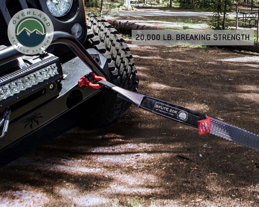 Tow Strap 20000 lbs - 2 x 30' Gray With Black Ends Overland Vehicle Systems