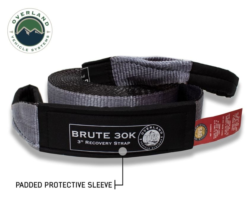 Tow Strap 30 30,000 lb. 3 x 30' Gray Storage Bag Overland Vehicle Systems