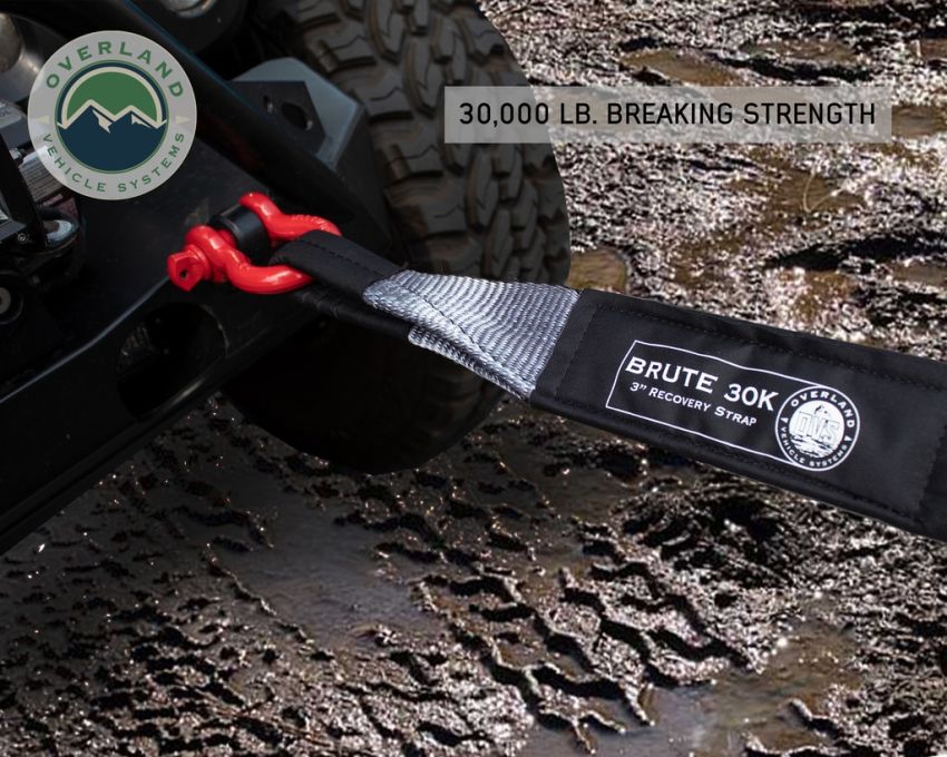 Tow Strap 30 30,000 lb. 3 x 30' Gray Storage Bag Overland Vehicle Systems