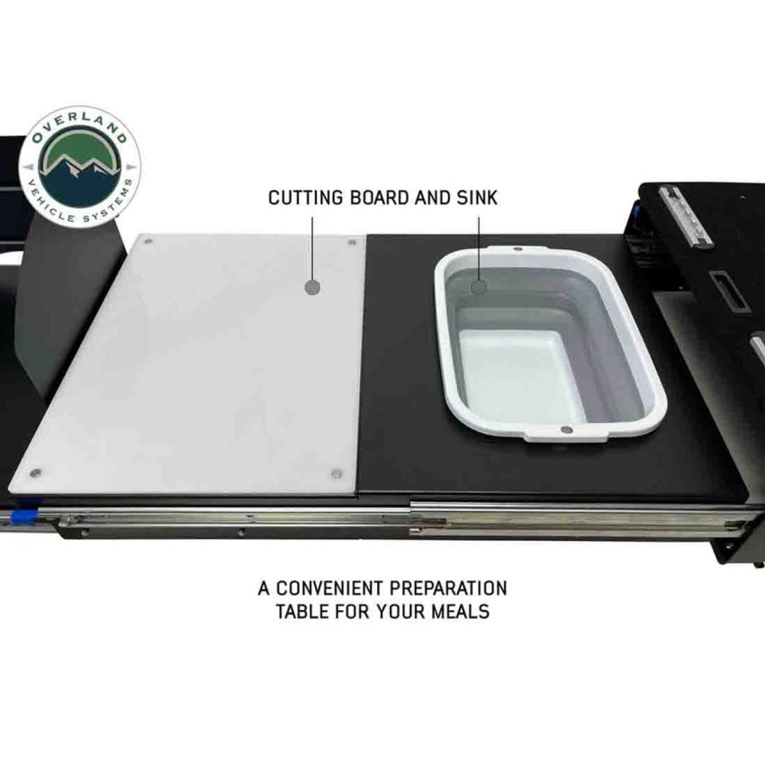 Cargo Box Kitchen With Slide Out Sink, Cooking Shelve and Slide Out Work Station Overland Vehicle Systems