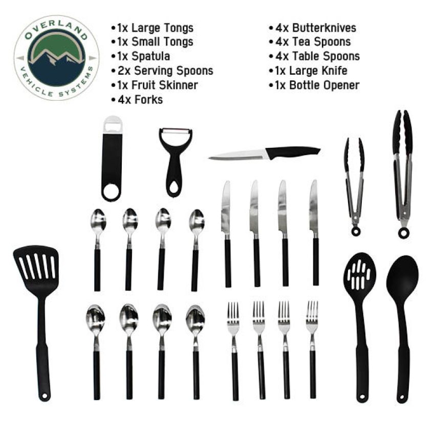 Overland Kitchen Kit 24 Piece Cooking and Utensil Kit Hanging Carrying Case Overland Vehicle Systems
