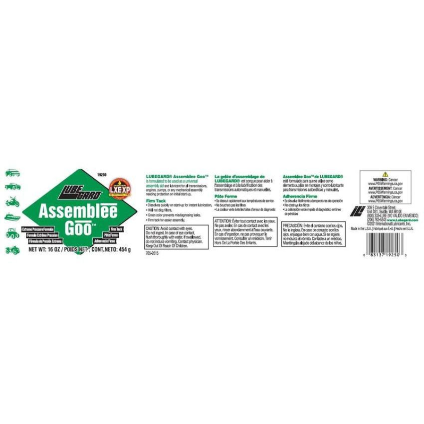 LUBEGARD 19250 Lubegard Assemblee Goo (Assembly lubricant) -  Green (Firm Tack) - 16 oz.
