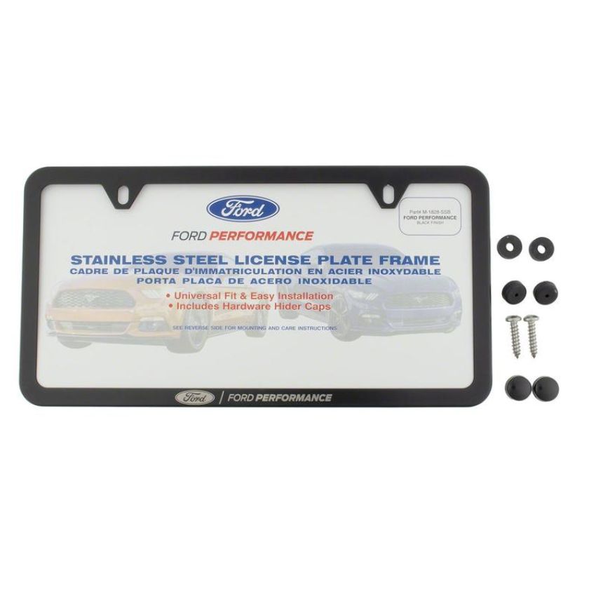 Ford Racing M-1828-SSB Ford Performance Slim License Plate Frame-Black Stainless Steel