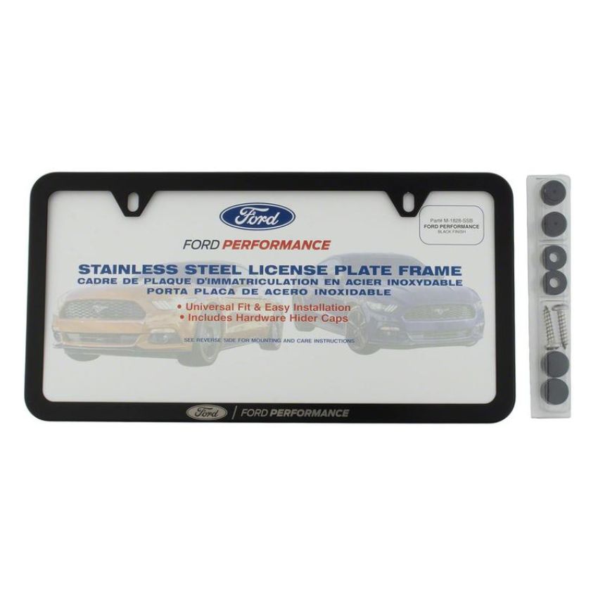 Ford Racing M-1828-SSB Ford Performance Slim License Plate Frame-Black Stainless Steel