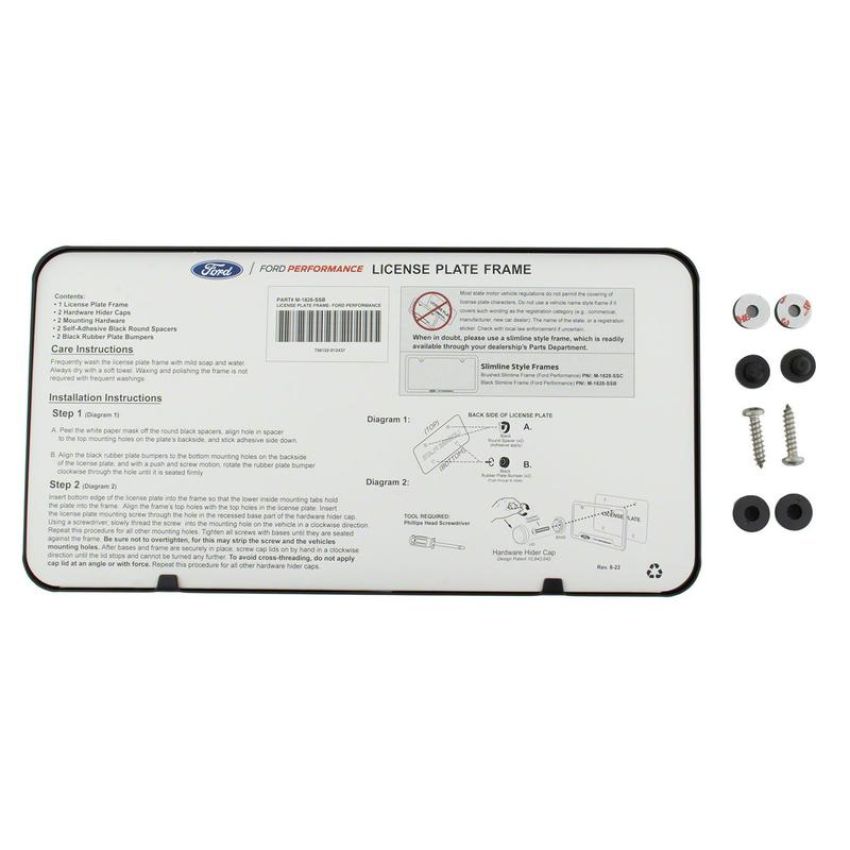 Ford Racing M-1828-SSB Ford Performance Slim License Plate Frame-Black Stainless Steel
