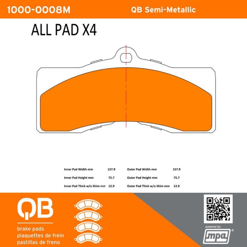 MPA 1000-0008M QB Semi-Metallic Brake Pads