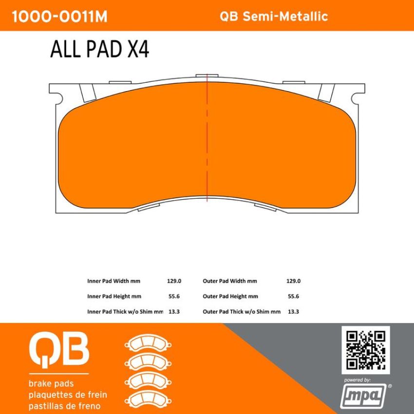 MPA 1000-0011M QB Semi-Metallic Brake Pads