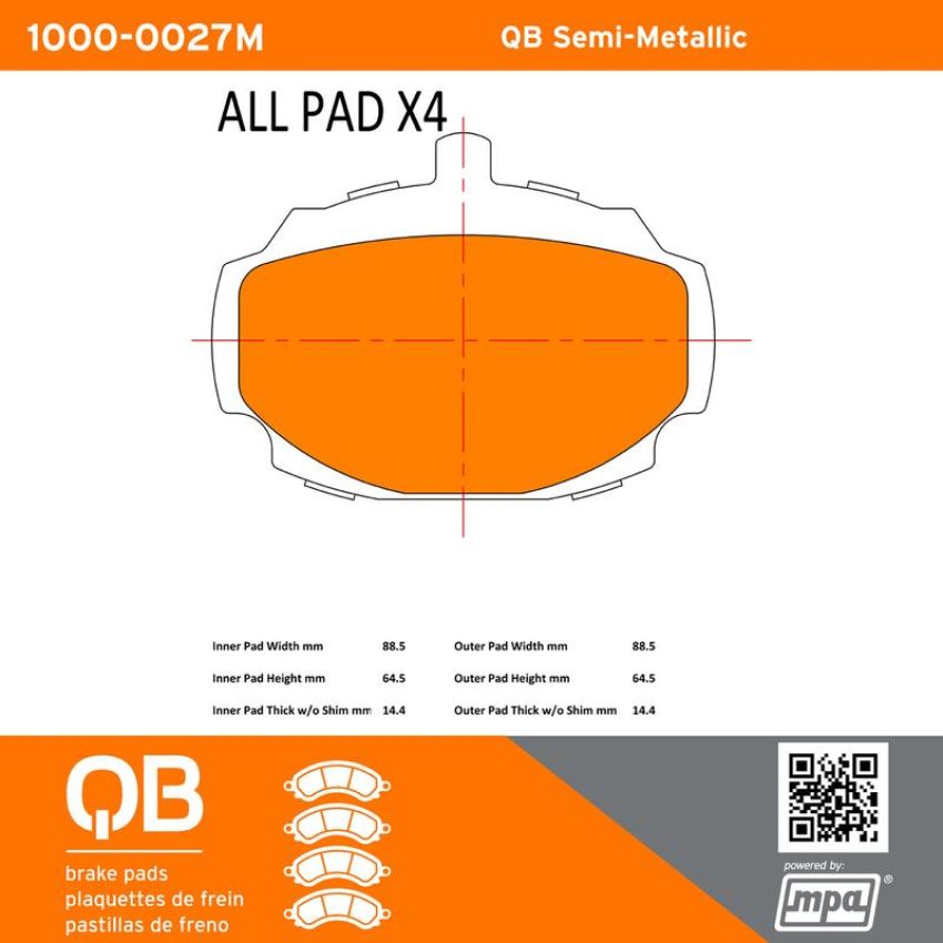 MPA 1000-0027M QB Semi-Metallic Brake Pads