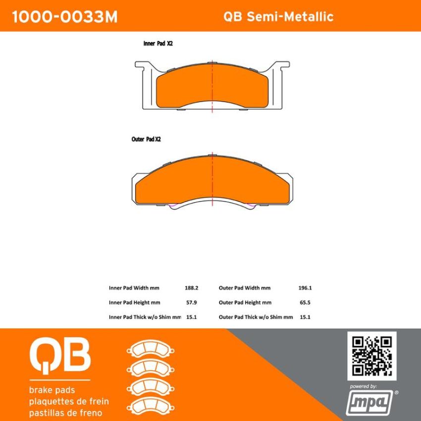 MPA 1000-0033M QB Semi-Metallic Brake Pads