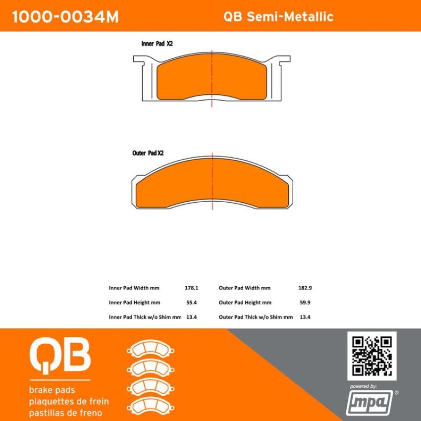 MPA 1000-0034M QB Semi-Metallic Brake Pads