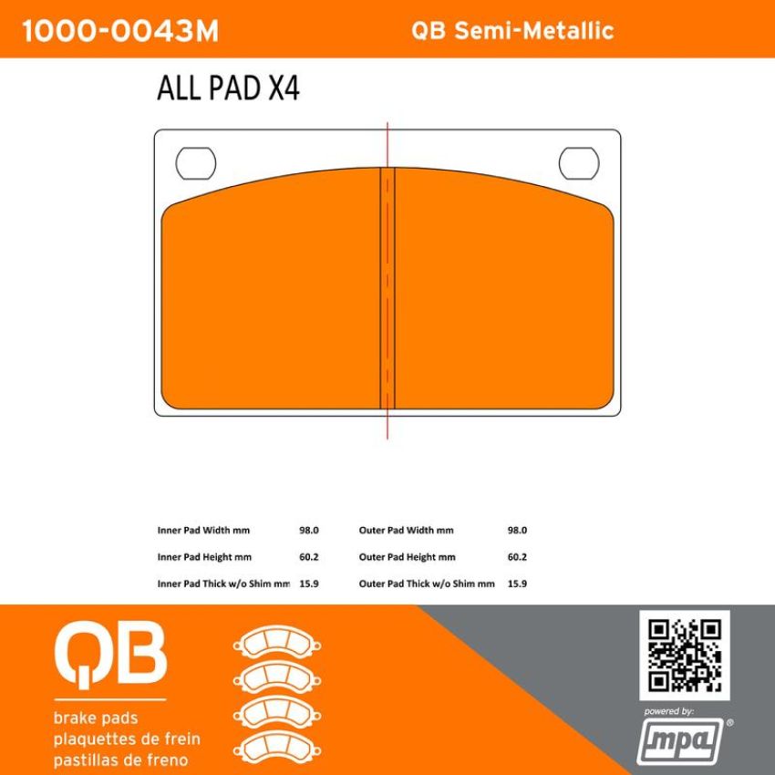 MPA 1000-0043M QB Semi-Metallic Brake Pads