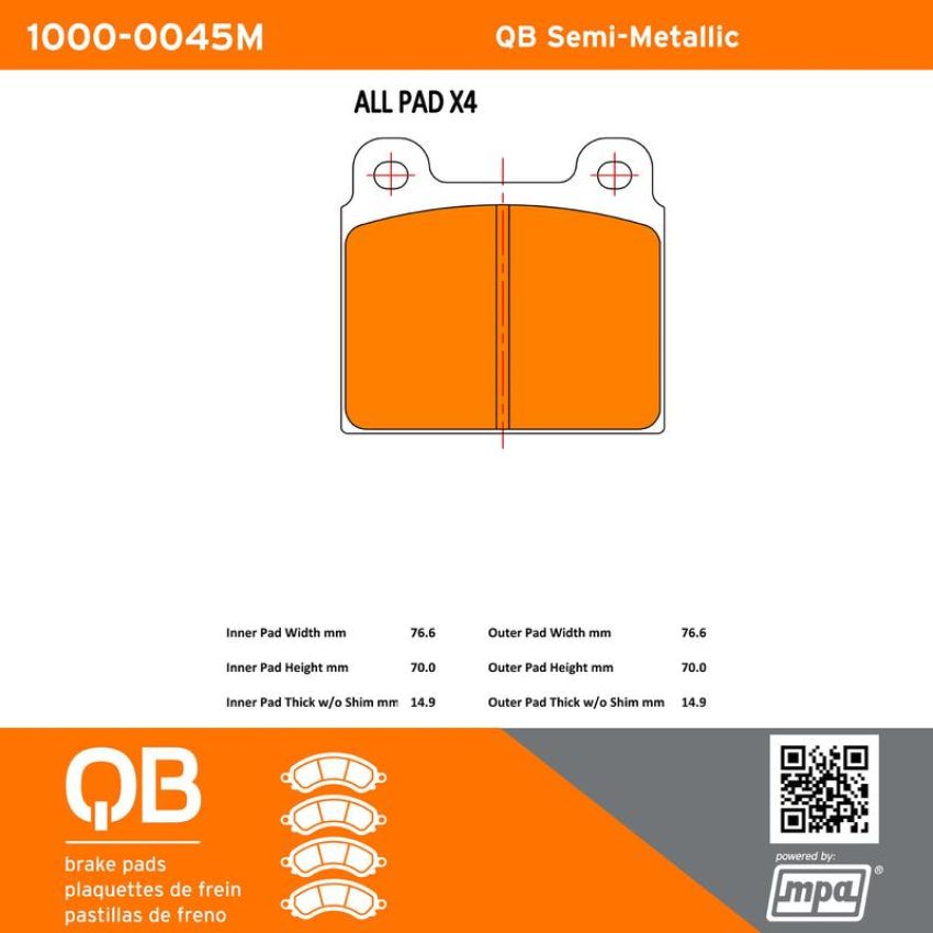 MPA 1000-0045M QB Semi-Metallic Brake Pads