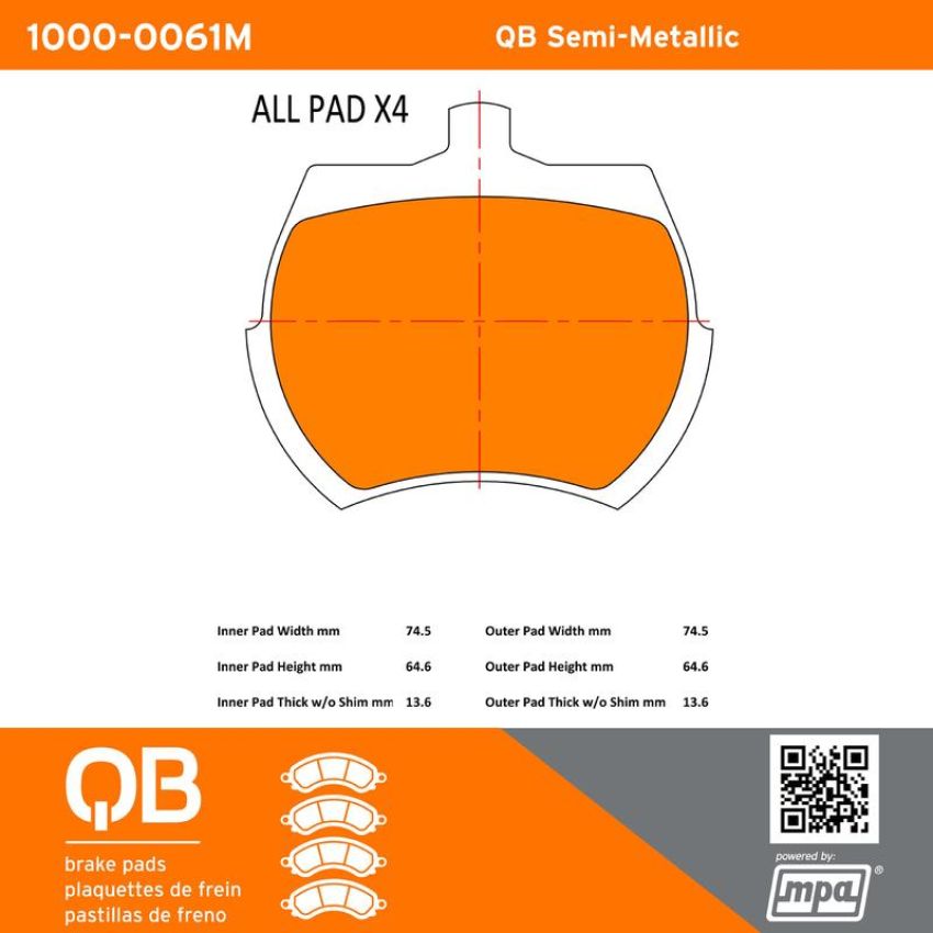 MPA 1000-0061M QB Semi-Metallic Brake Pads