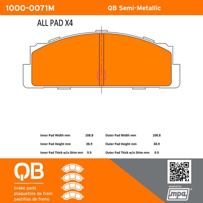 MPA 1000-0071M QB Semi-Metallic Brake Pads