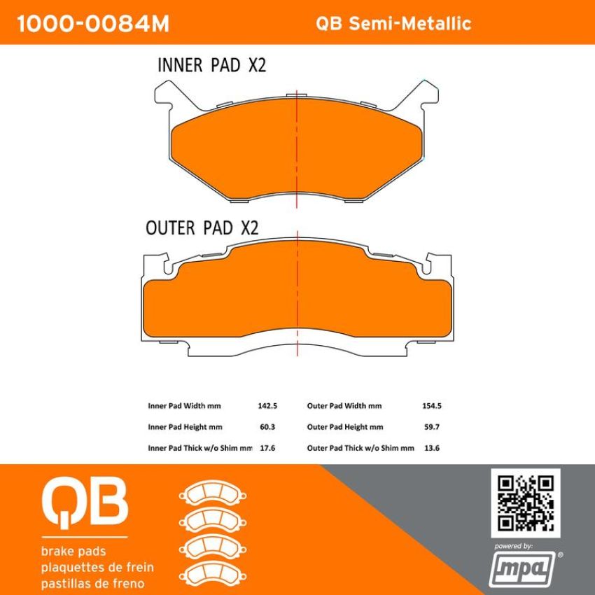 MPA 1000-0084M QB Semi-Metallic Brake Pads